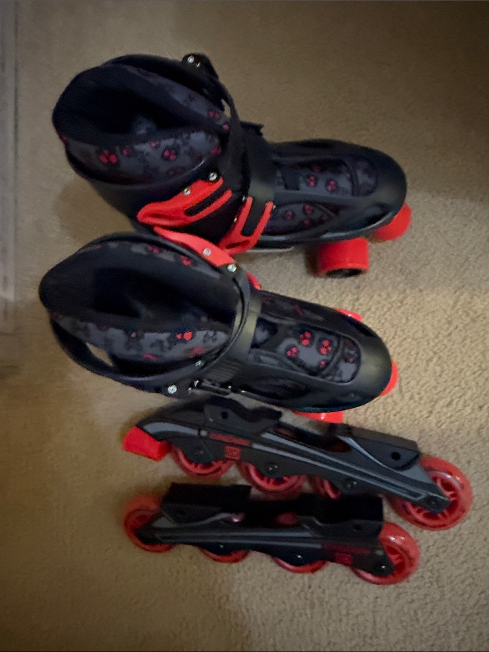 Kids Adjustable Black and Red Roller Skates - Youth Inline/Quad Combo
